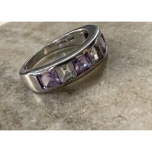 Amethyst 925 Silver Half Eternity Ring Size 7
